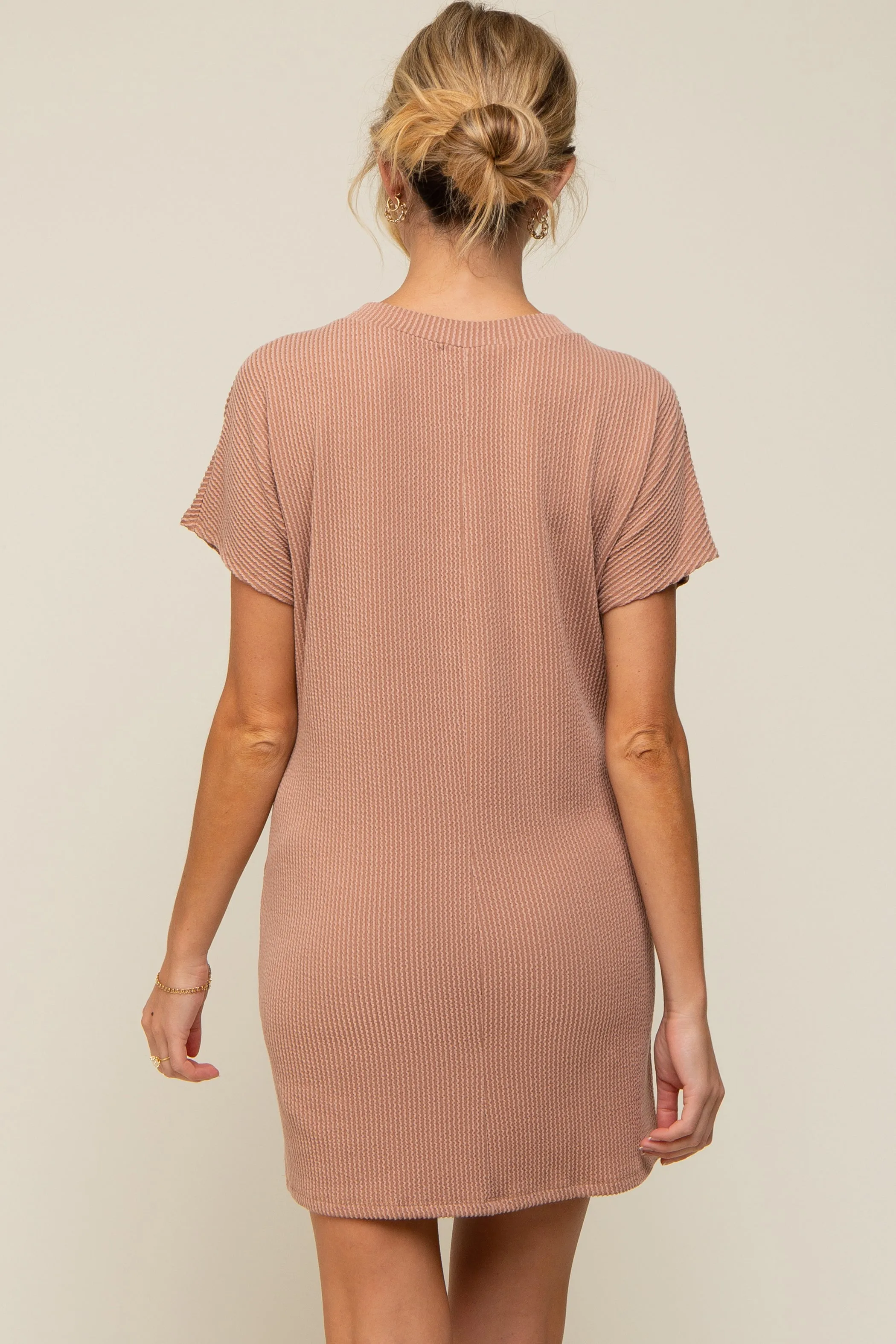 Camel Ribbed Front Pocket Dolman Short Sleeve Maternity Dress sold by Pinkblush product image thumbnail 3