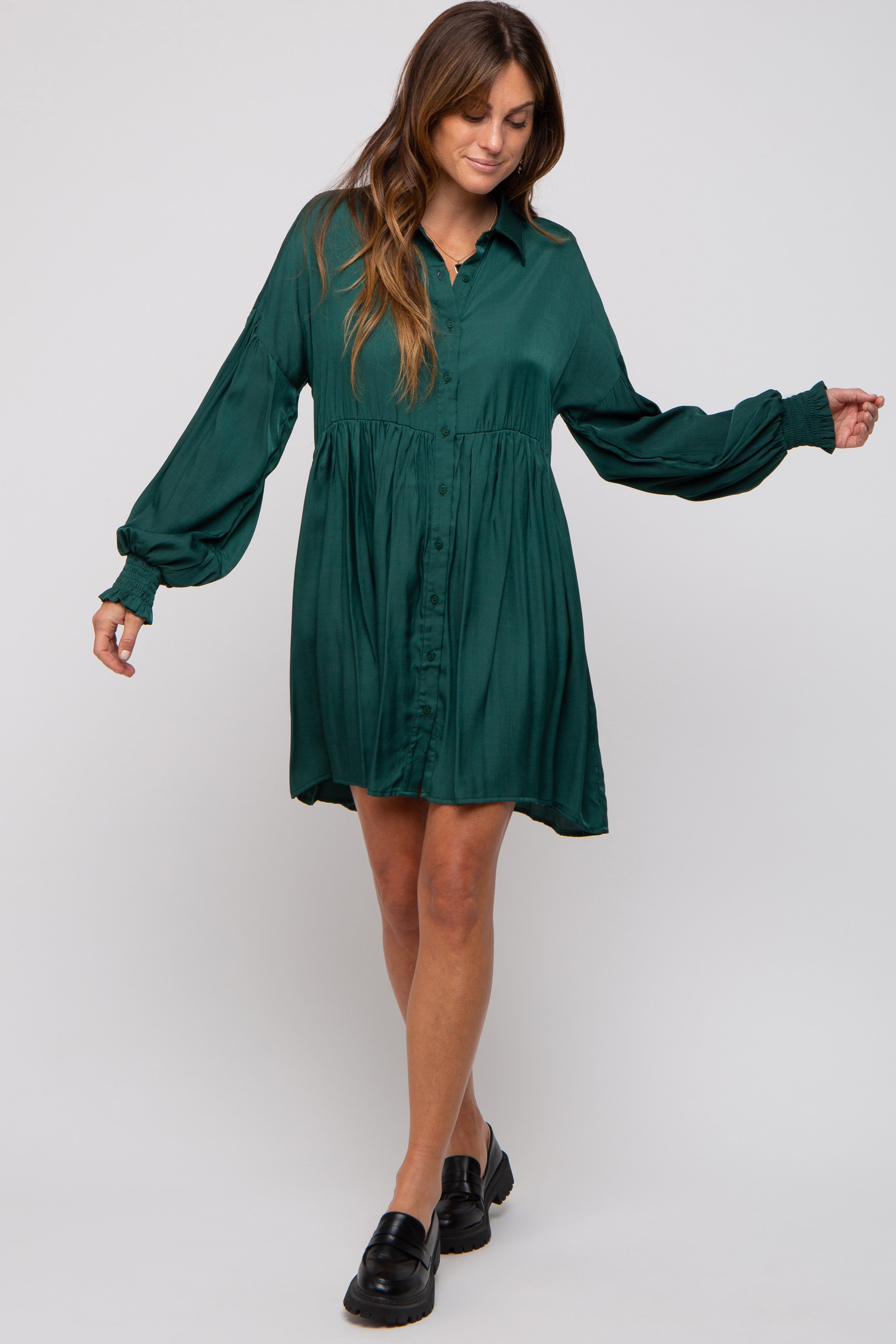 Forest Green Button Down Dress sold by Pinkblush product image thumbnail 4