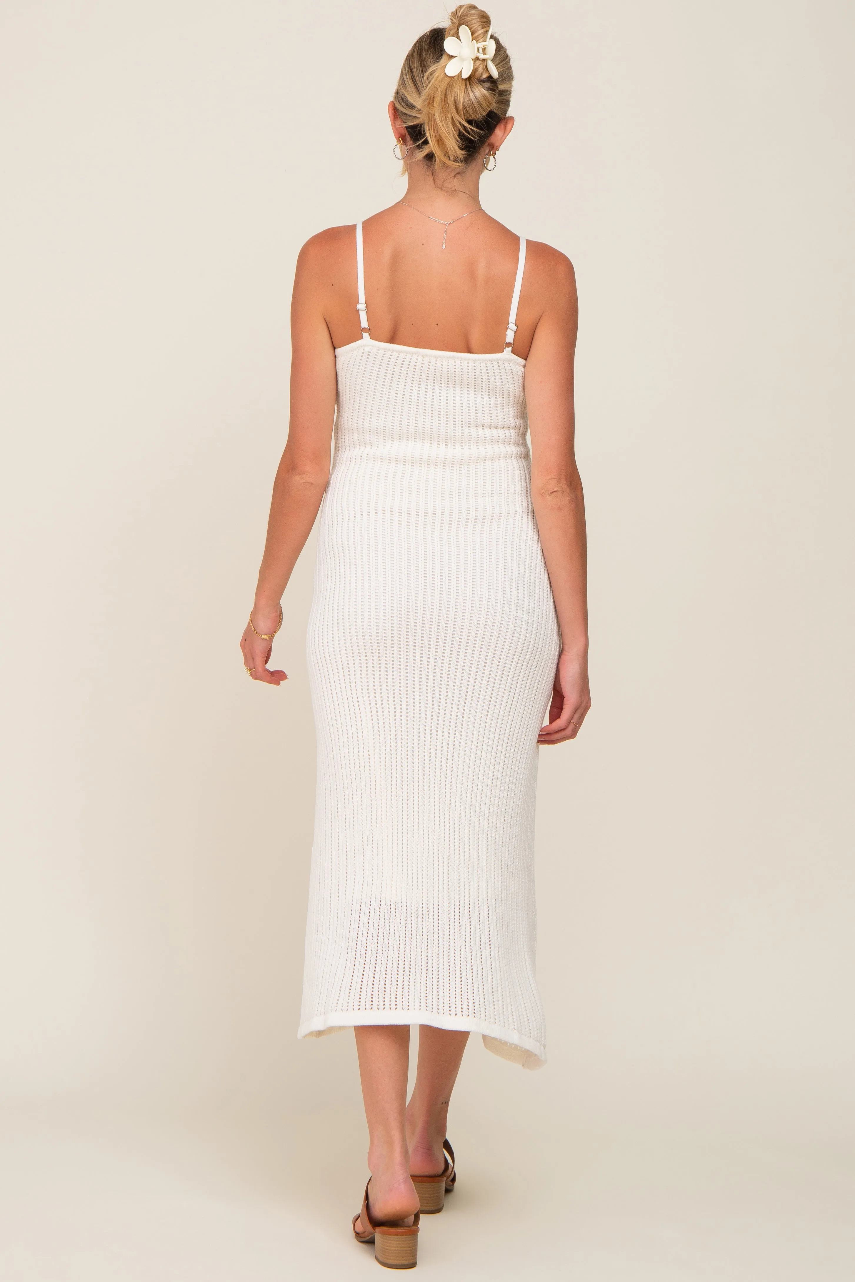 White Open Knit Crochet Maternity Midi Dress sold by Pinkblush product image thumbnail 3