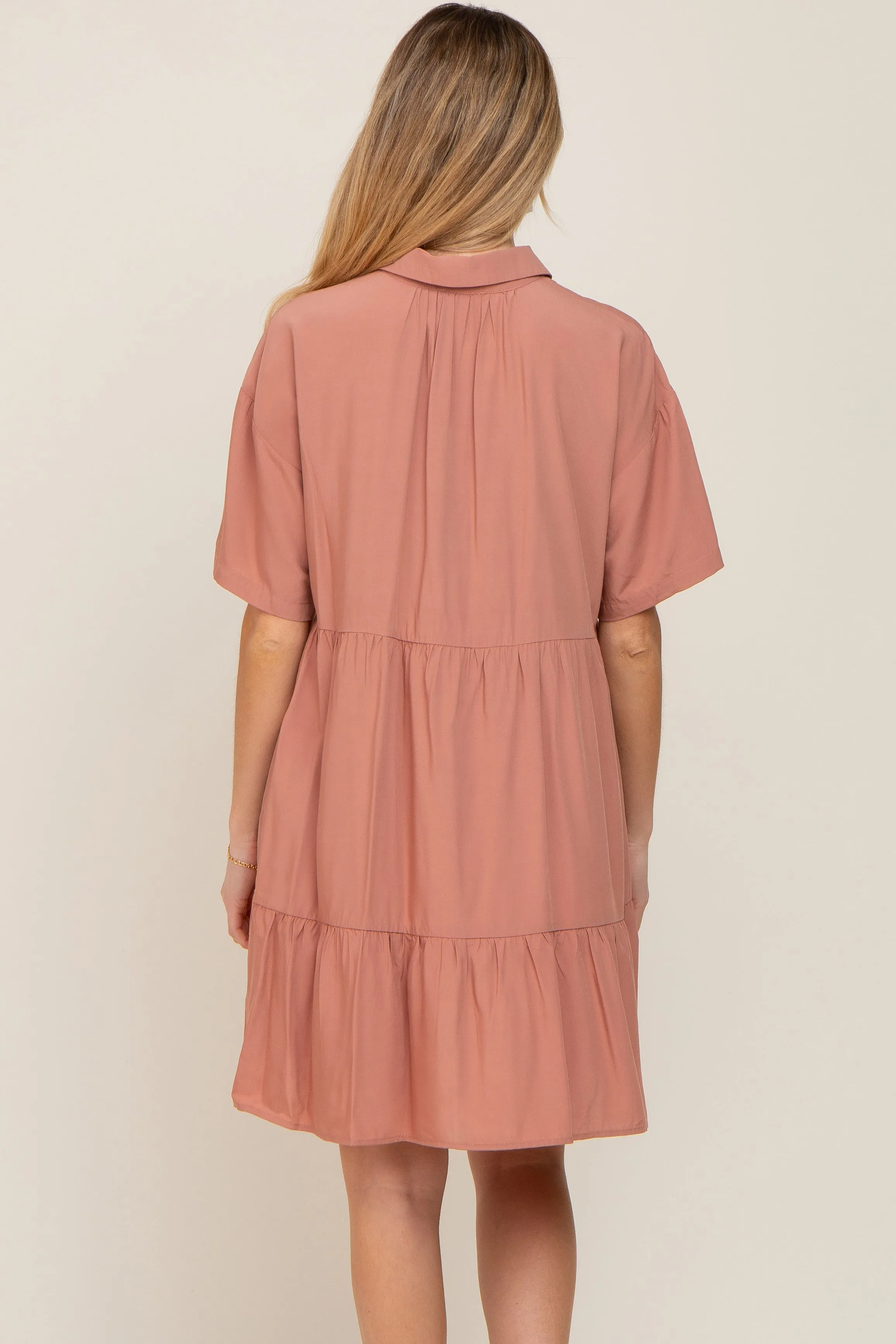 Mauve Buttondown Short Sleeve Maternity Dress sold by Pinkblush product image thumbnail 4