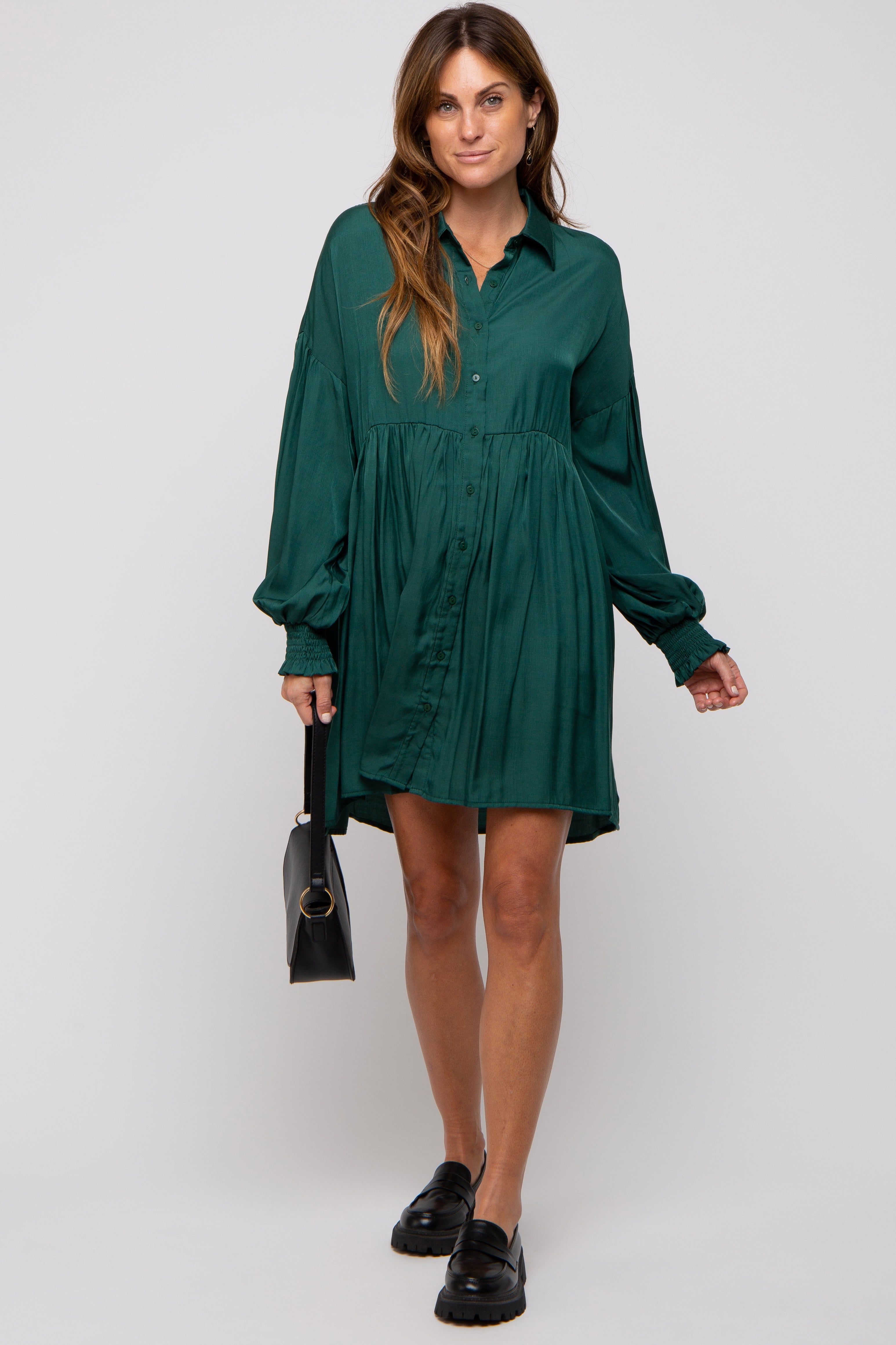 Forest Green Button Down Dress sold by Pinkblush product image thumbnail 5