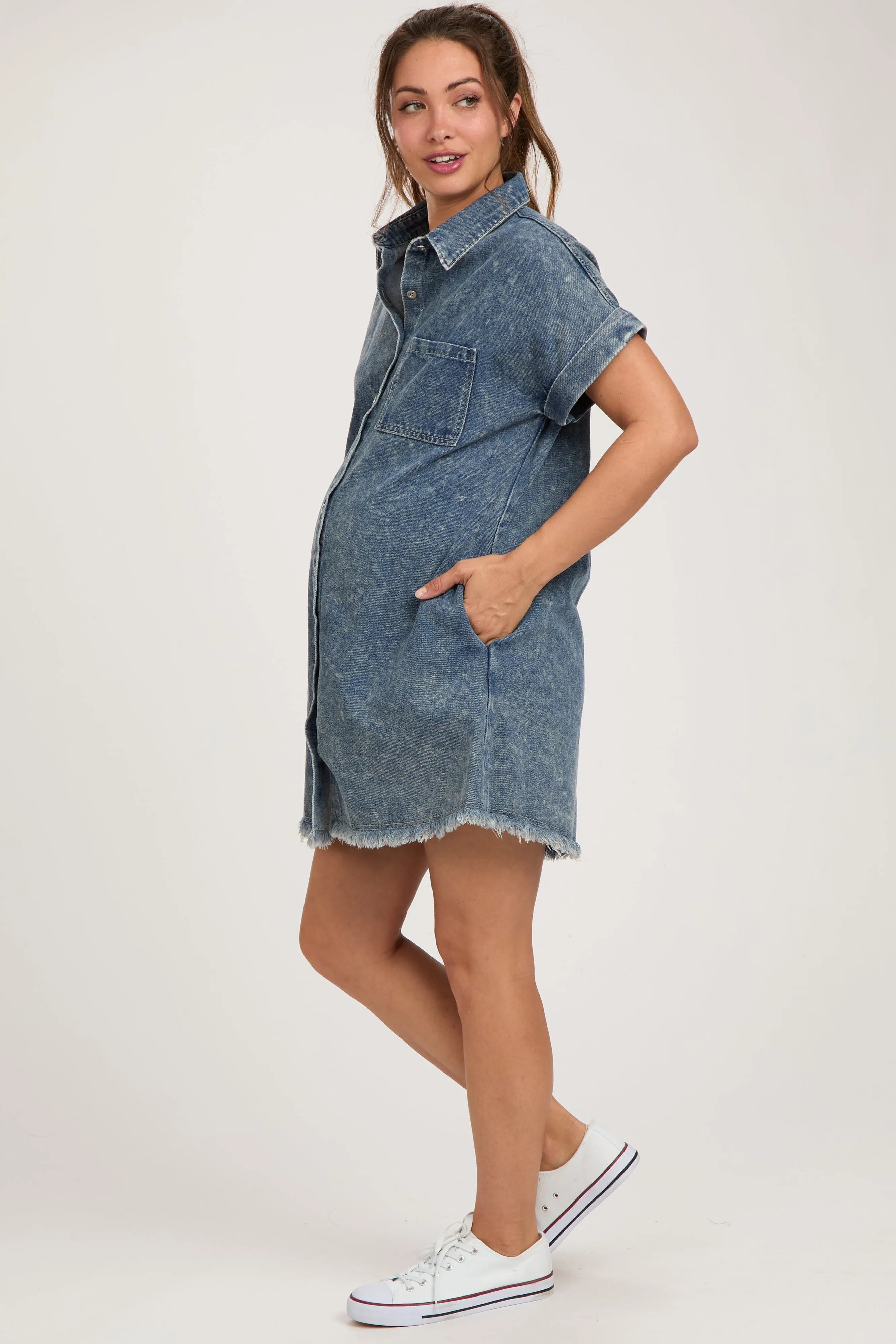 Blue Denim Button Up Maternity Dress sold by Pinkblush product image thumbnail 3