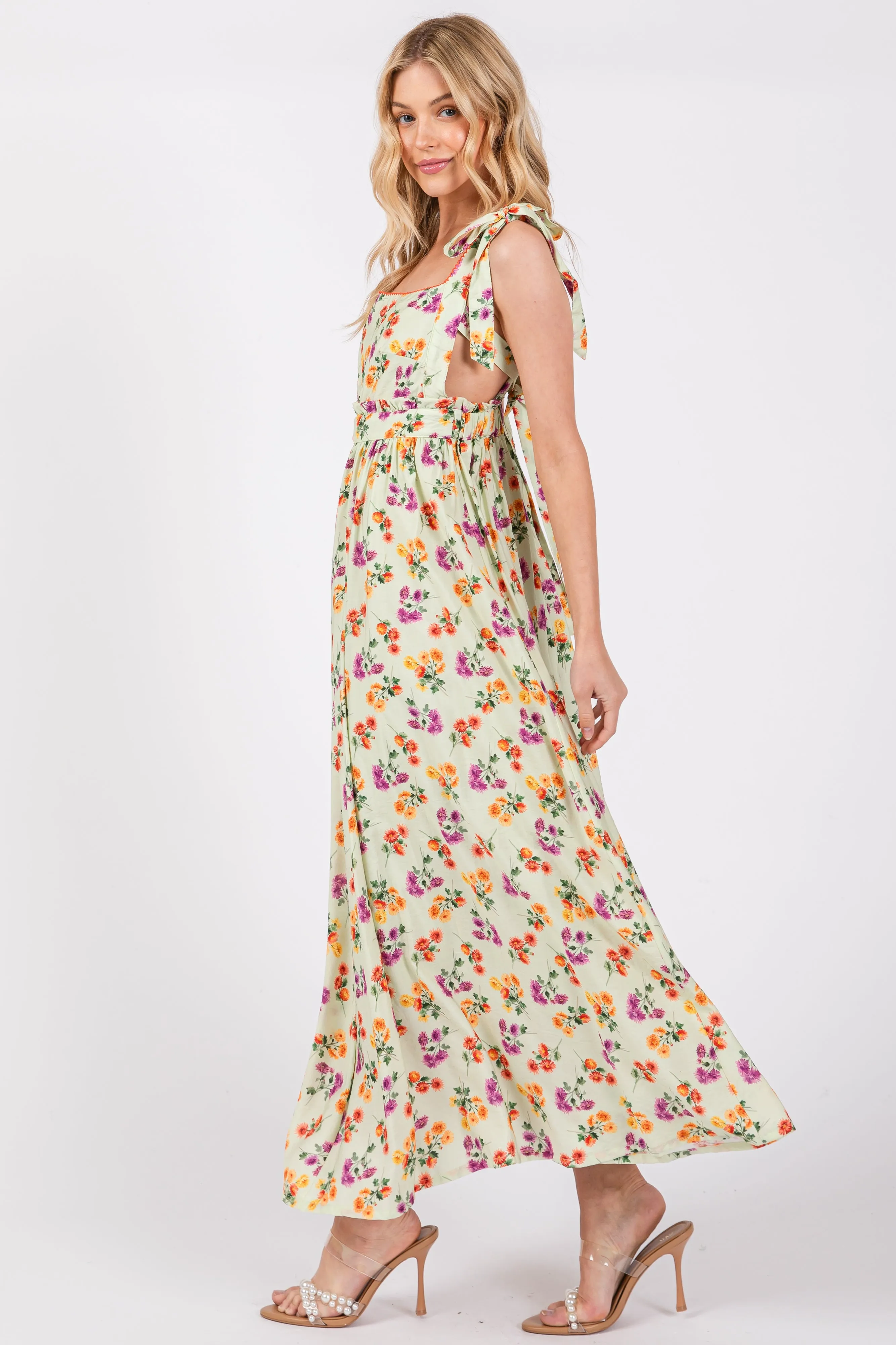 Light Olive Floral Open Back Midi Dress sold by Pinkblush product image thumbnail 2
