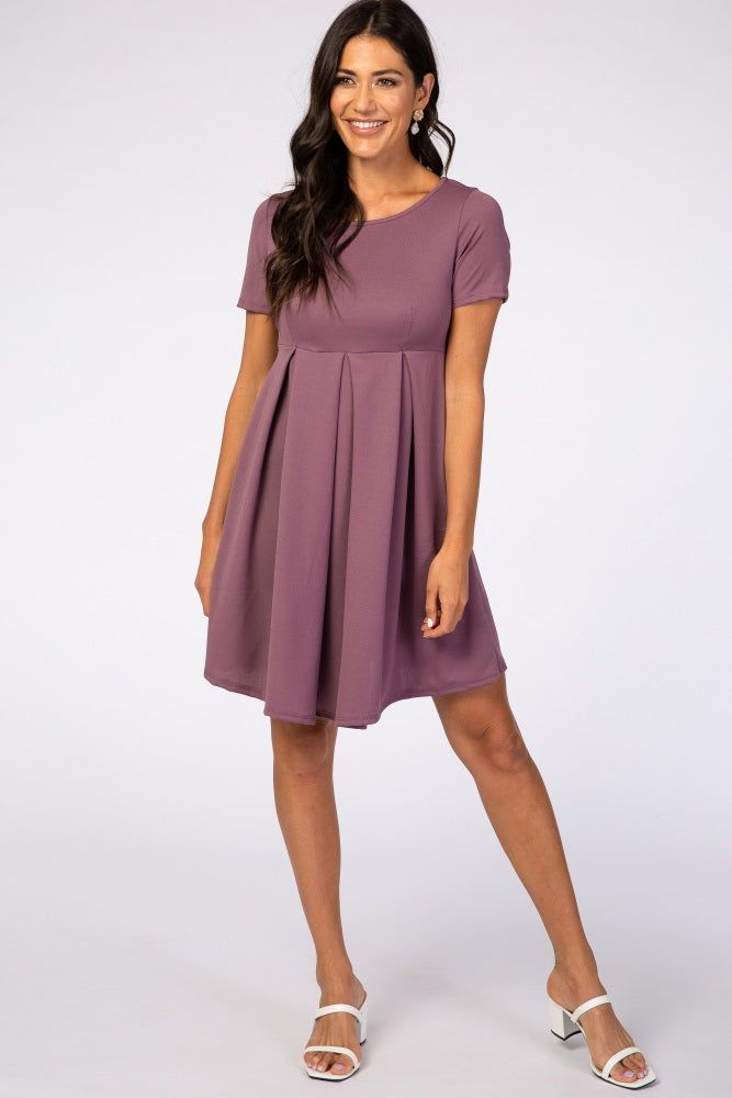 Purple Short Sleeve Front Pleat Dress sold by Pinkblush product image thumbnail 5
