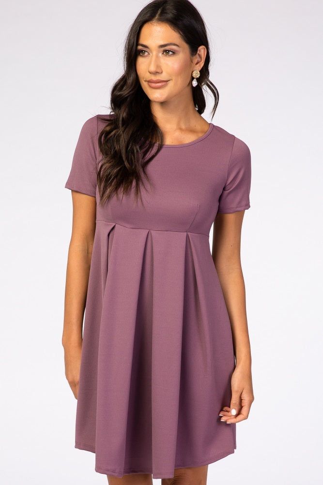 Purple Short Sleeve Front Pleat Dress sold by Pinkblush product image thumbnail 2