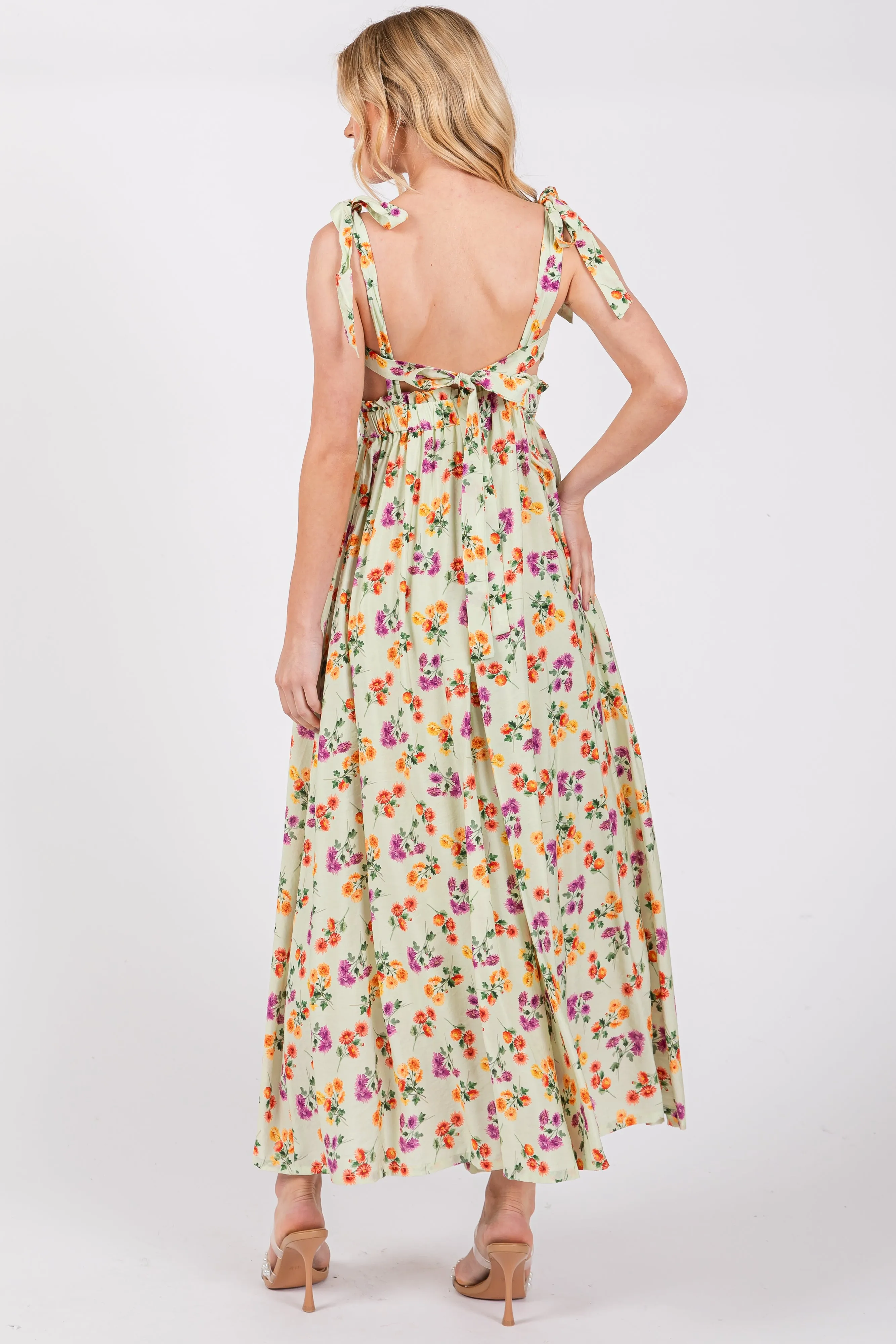 Light Olive Floral Open Back Midi Dress sold by Pinkblush product image thumbnail 3