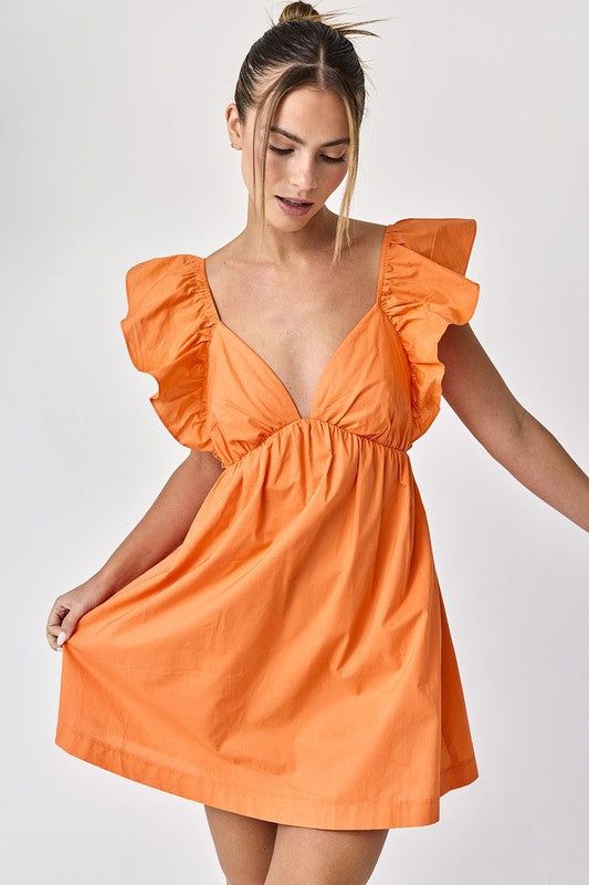 Orange Tie-Back Ruffle Mini Dress sold by Pinkblush