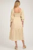 Beige Floral Square Neck Smocked Fringe Maternity Midi Dress sold by Pinkblush