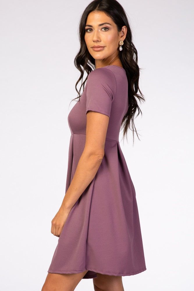 Purple Short Sleeve Front Pleat Dress sold by Pinkblush product image thumbnail 3
