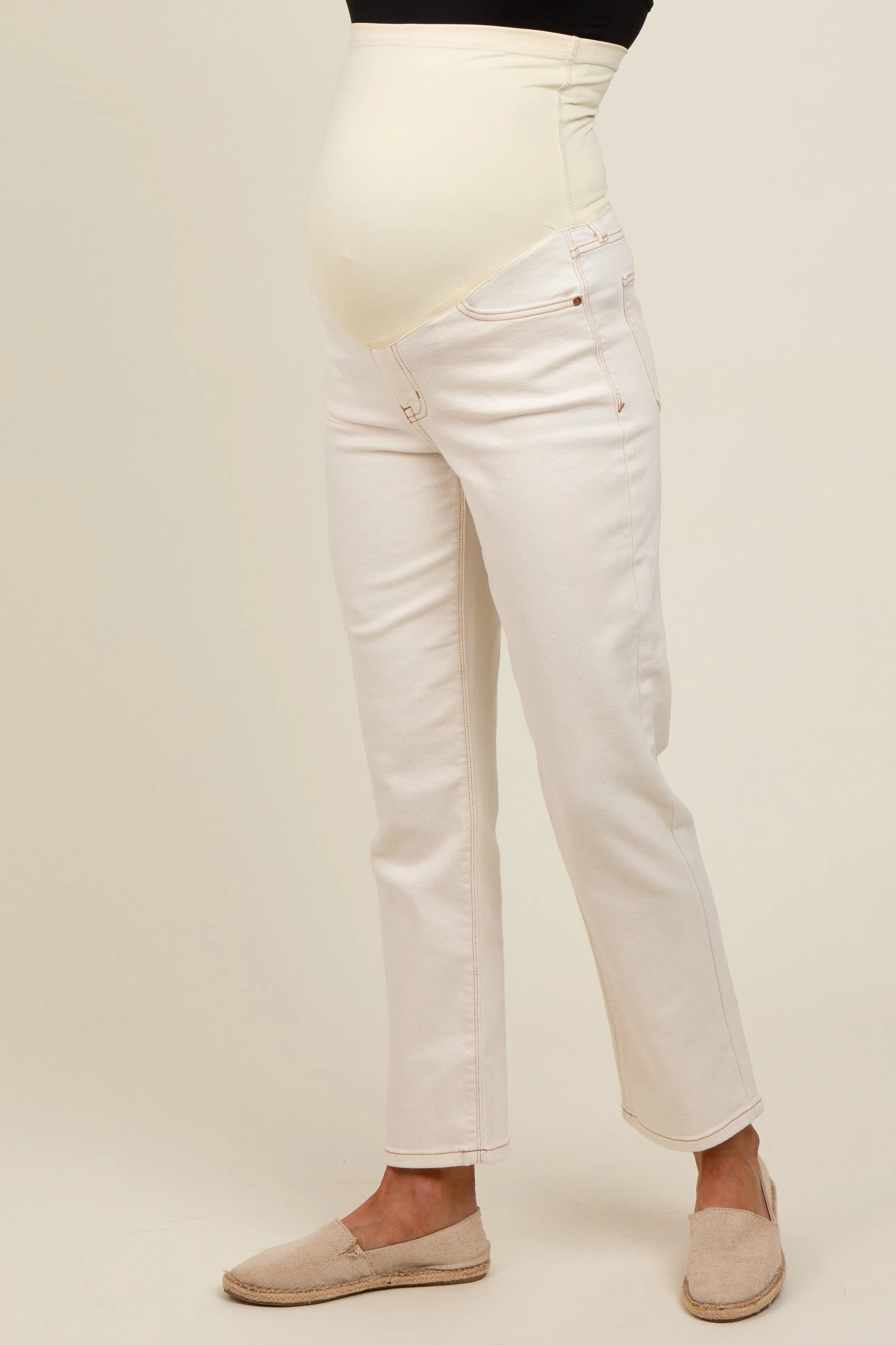White Straight Leg Maternity Jeans sold by Pinkblush product image thumbnail 4