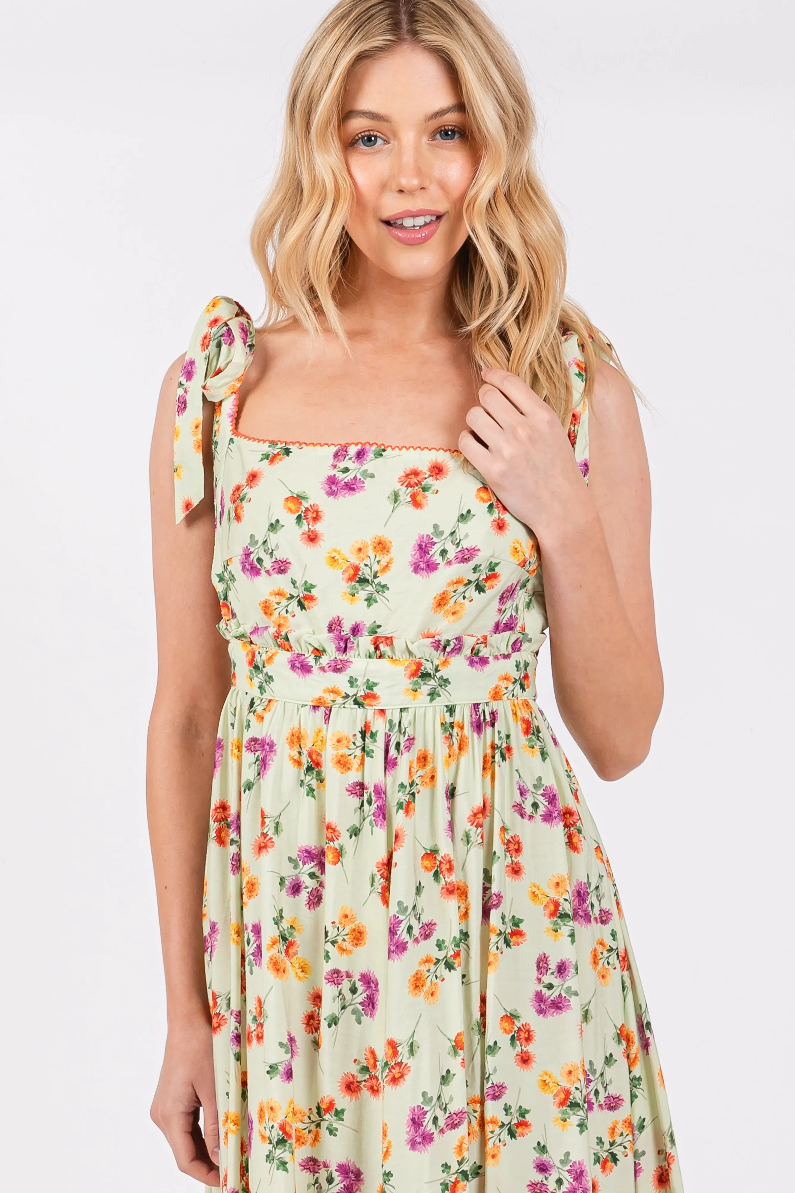 Light Olive Floral Open Back Midi Dress sold by Pinkblush product image thumbnail 4