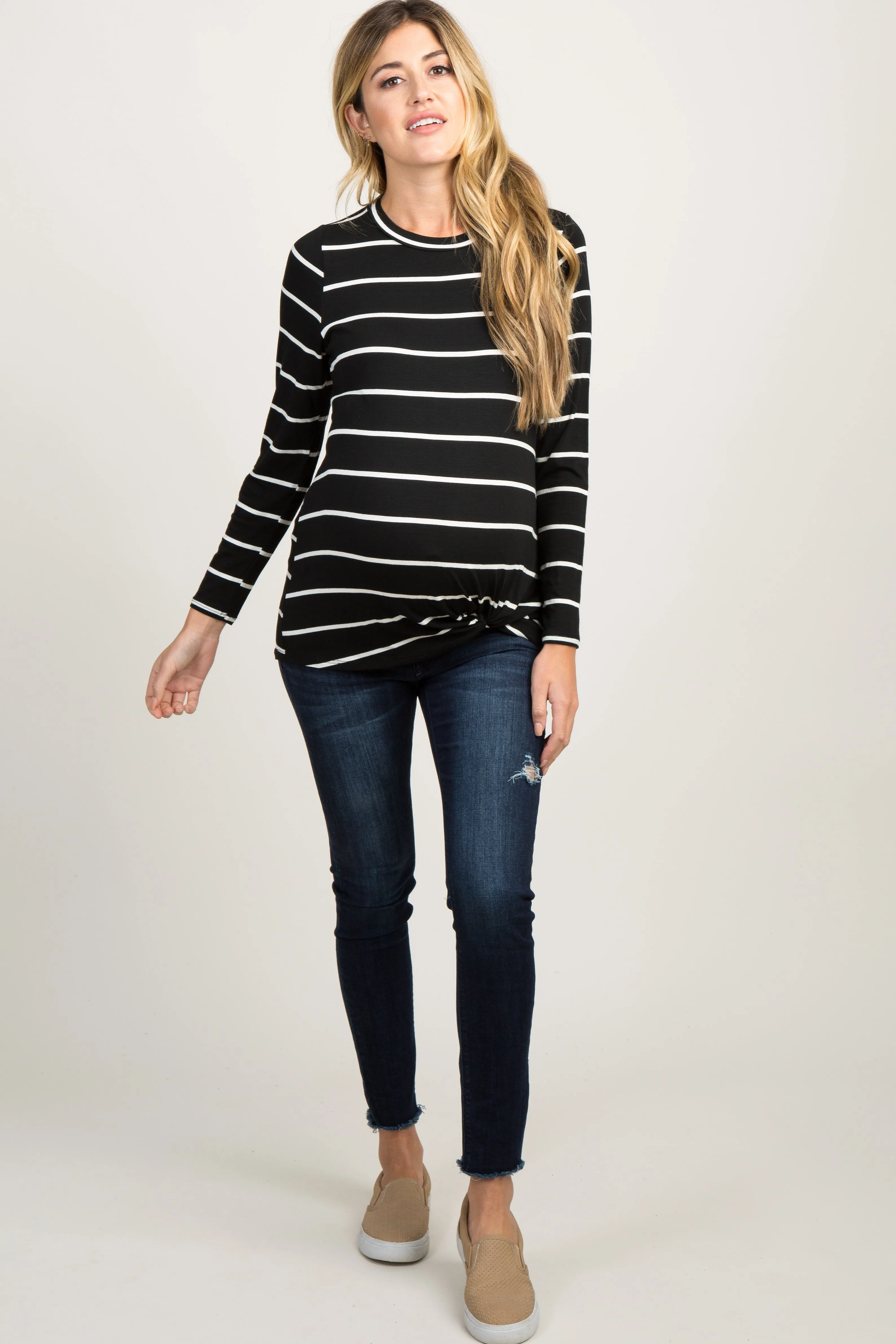 Black Striped Knotted Maternity Top sold by Pinkblush product image thumbnail 3