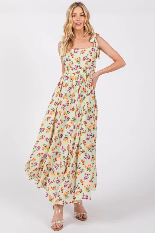 Light Olive Floral Open Back Midi Dress sold by Pinkblush