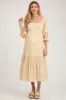 Beige Floral Square Neck Smocked Fringe Maternity Midi Dress sold by Pinkblush