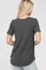 Dark Grey V-Neck Short Sleeve Round Hem Top sold by Pinkblush