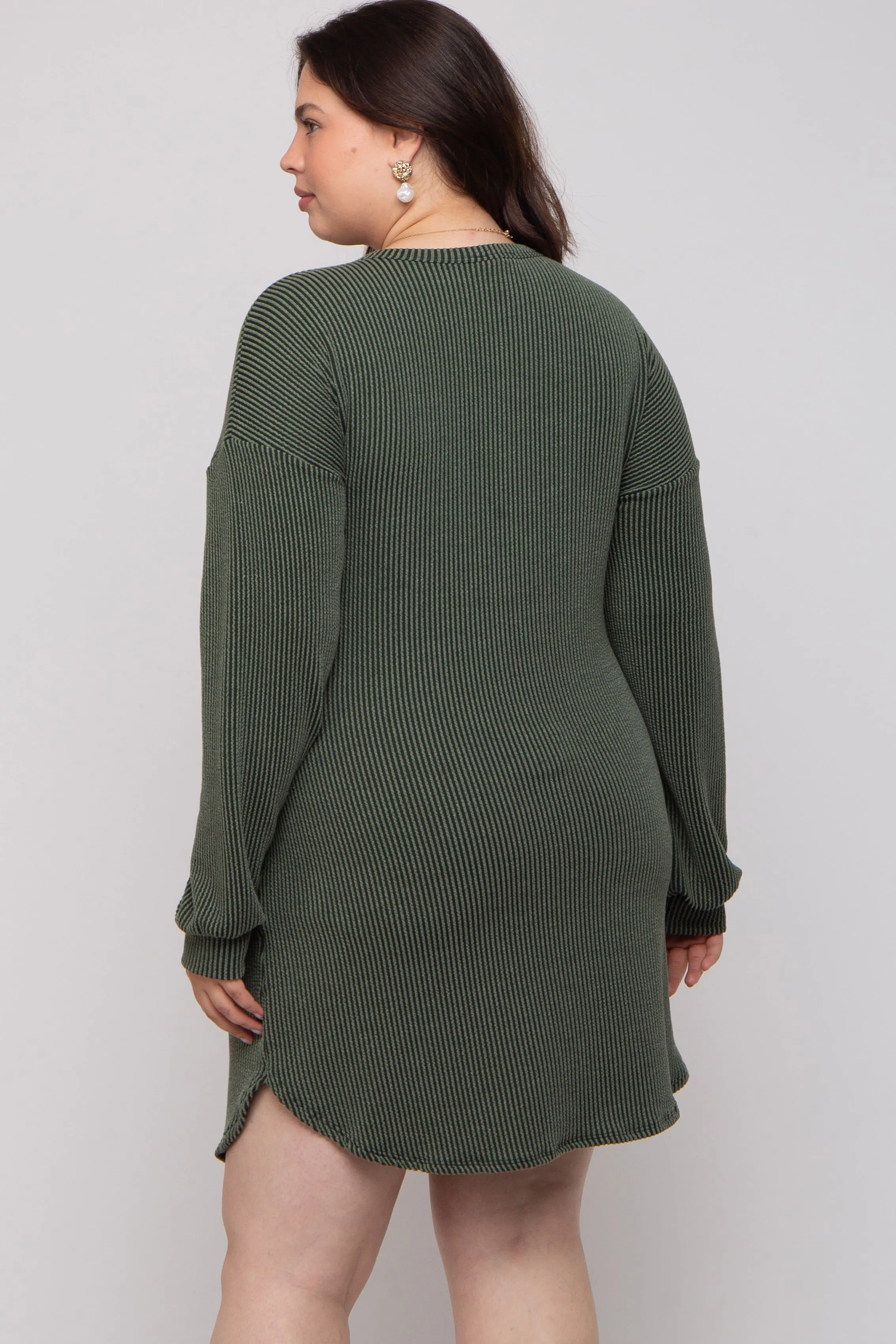 Olive Rib Knit Long Sleeve Maternity Plus Dress sold by Pinkblush product image thumbnail 3