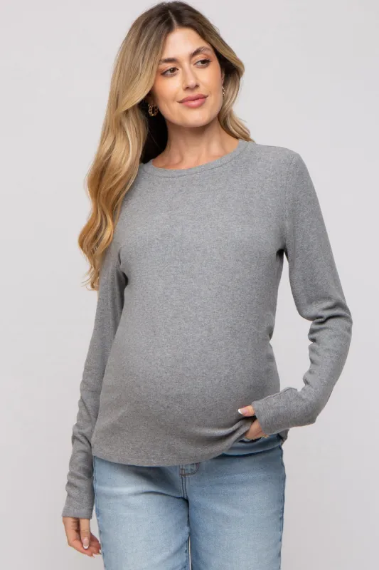 Heather Grey Soft Knit Long Sleeve Maternity Top sold by Pinkblush