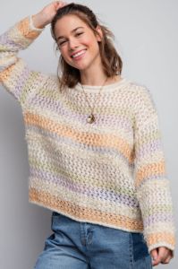 Peach Cream Multi Color Striped Sweater sold by Pinkblush