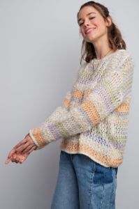 Peach Cream Multi Color Striped Sweater sold by Pinkblush