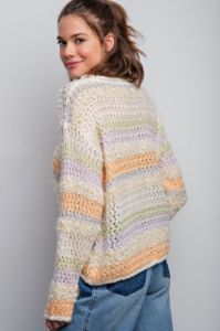 Peach Cream Multi Color Striped Sweater sold by Pinkblush