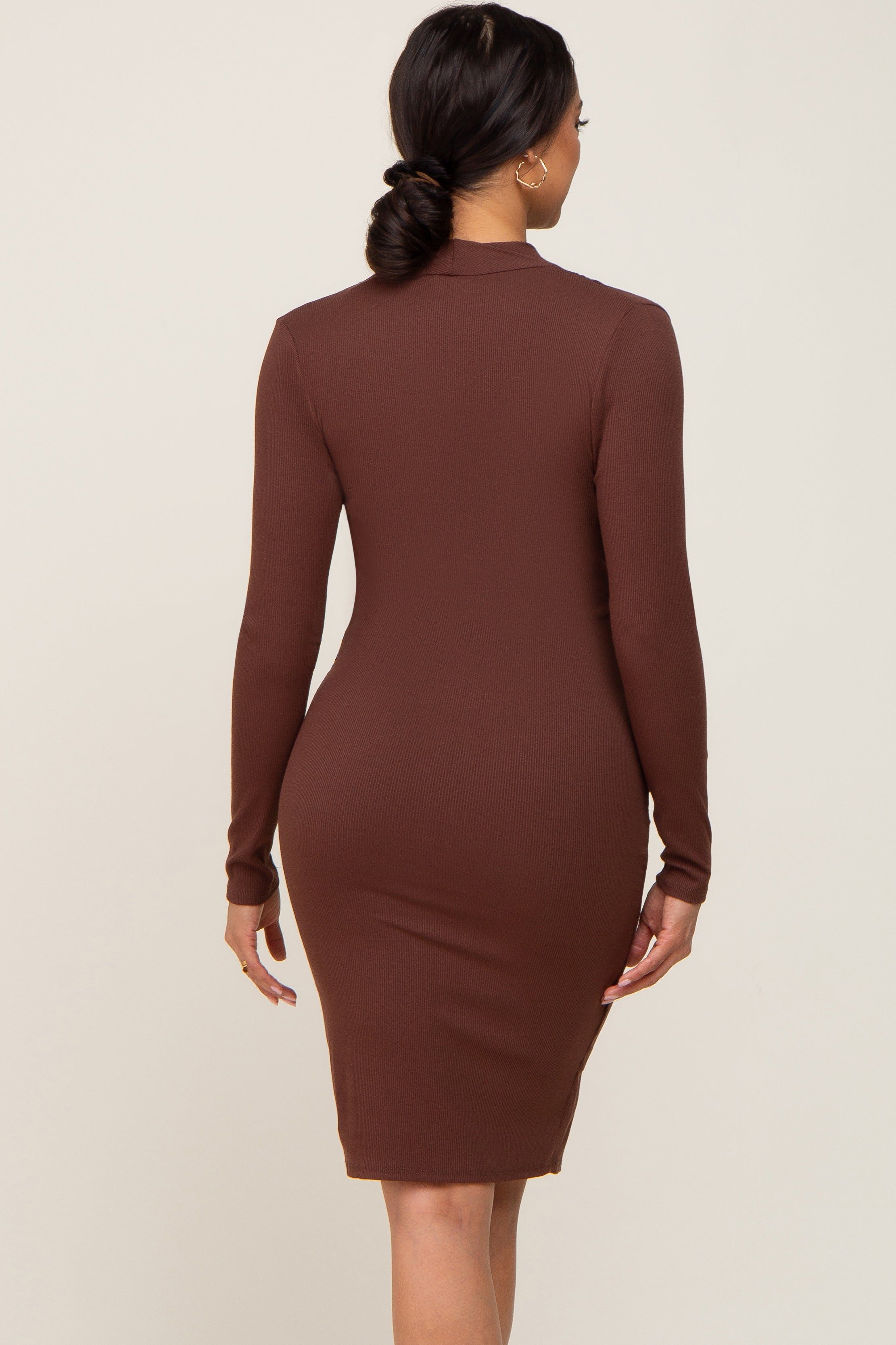 Brown Ribbed Ruched Wrap Dress sold by Pinkblush product image thumbnail 3