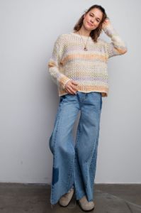 Peach Cream Multi Color Striped Sweater sold by Pinkblush
