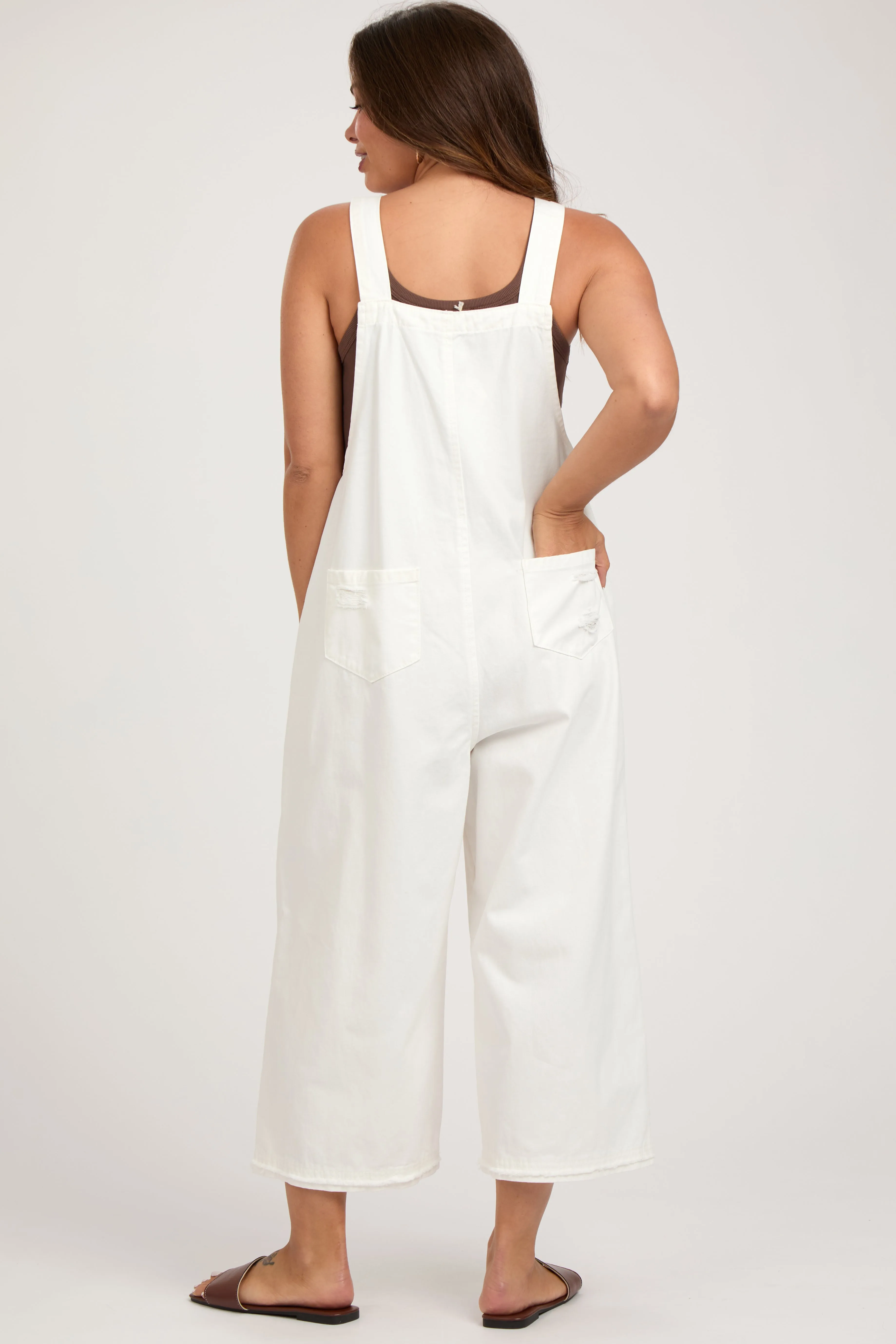 White Side Button Distressed Maternity Overalls sold by Pinkblush product image thumbnail 3