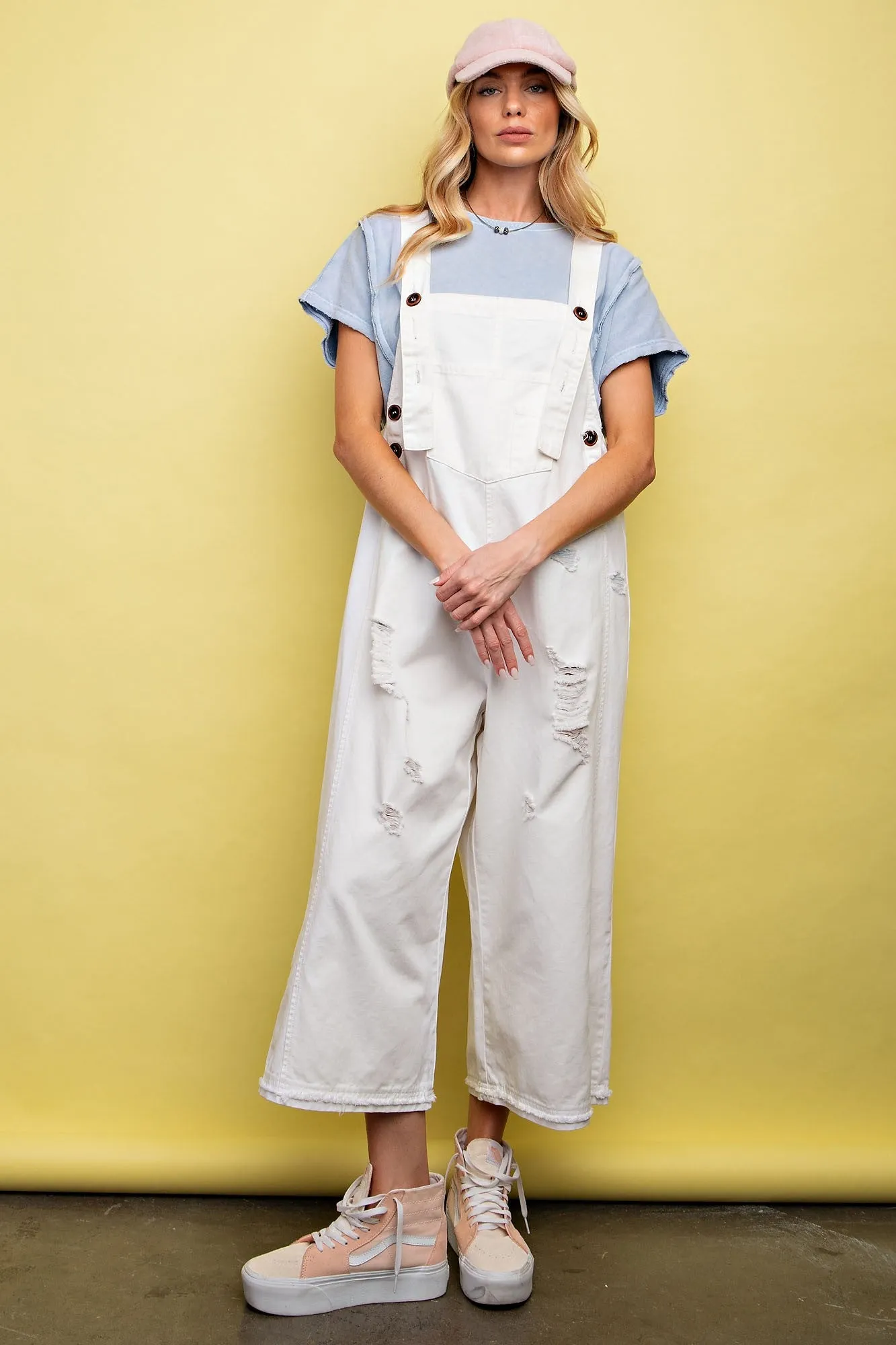 White Side Button Distressed Maternity Overalls sold by Pinkblush product image thumbnail 4