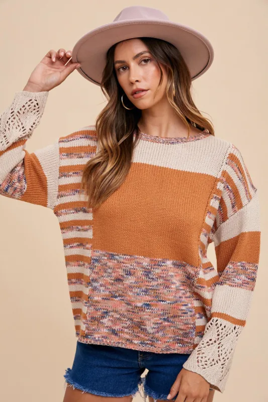 Camel Combo Color Block Sweater Top sold by Pinkblush