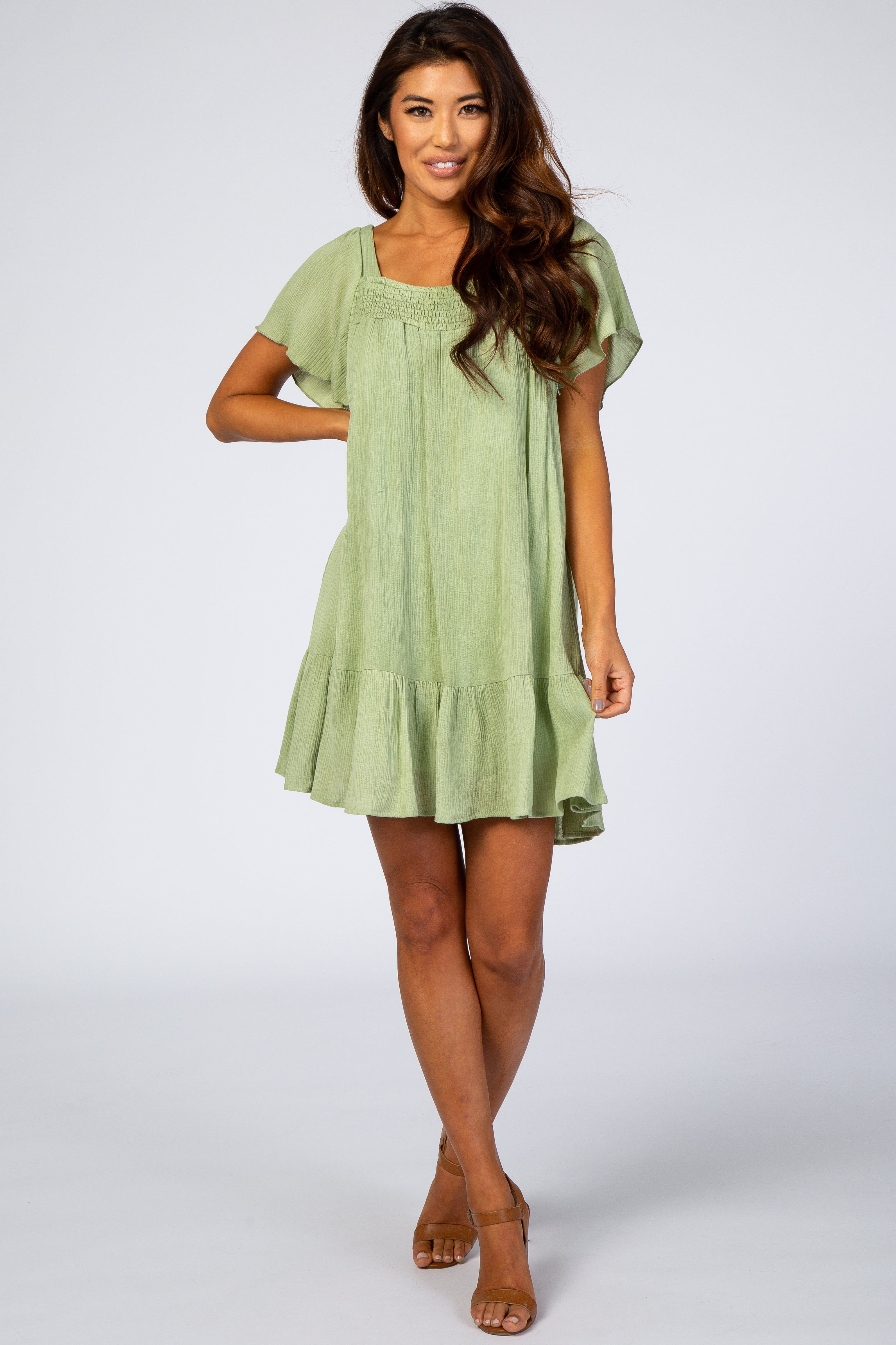 Light Olive Smocked Ruffle Maternity Dress sold by Pinkblush product image thumbnail 5