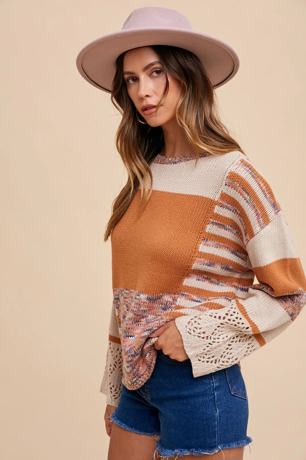 Camel Combo Color Block Sweater Top sold by Pinkblush product image thumbnail 2