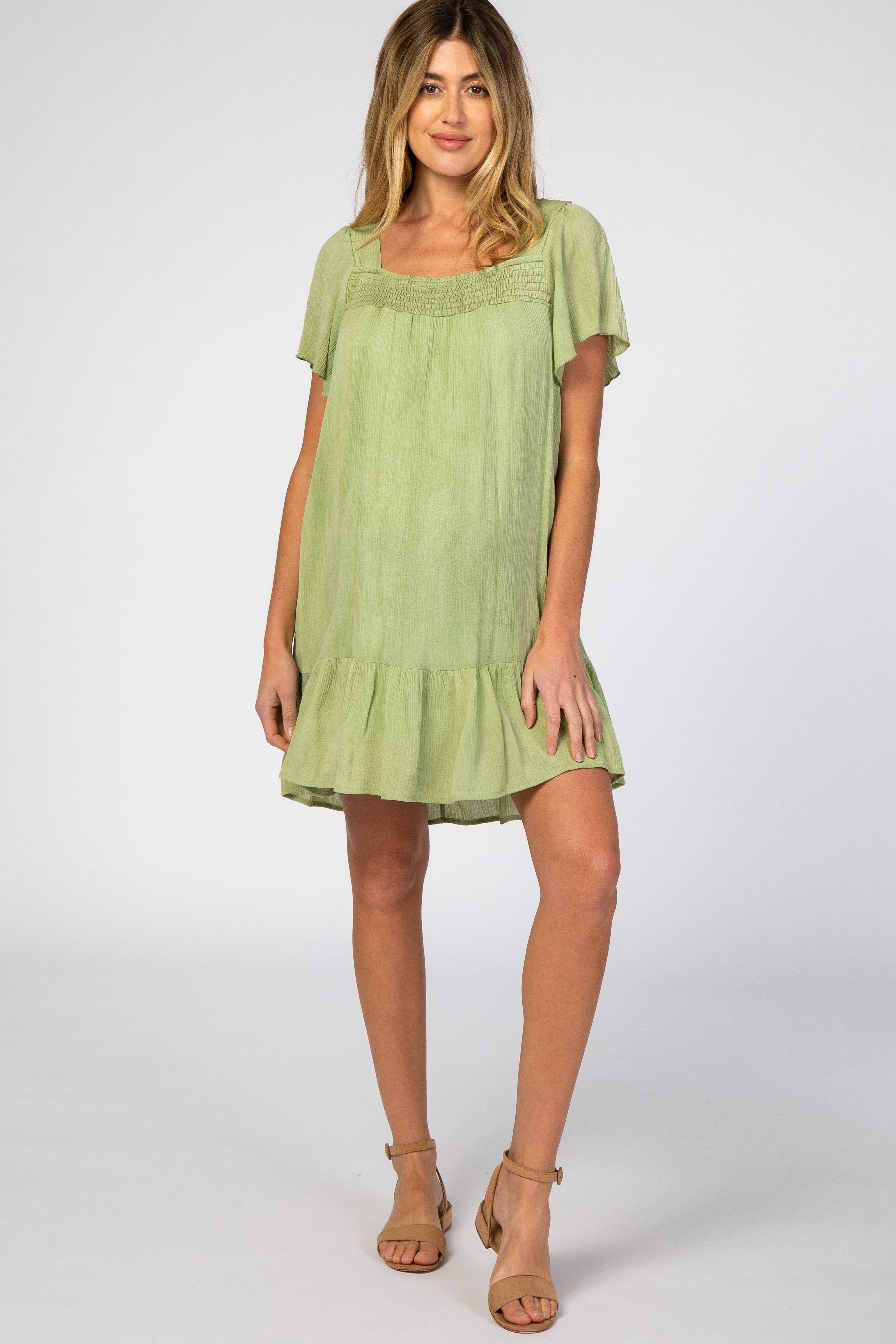 Light Olive Smocked Ruffle Maternity Dress sold by Pinkblush product image thumbnail 2