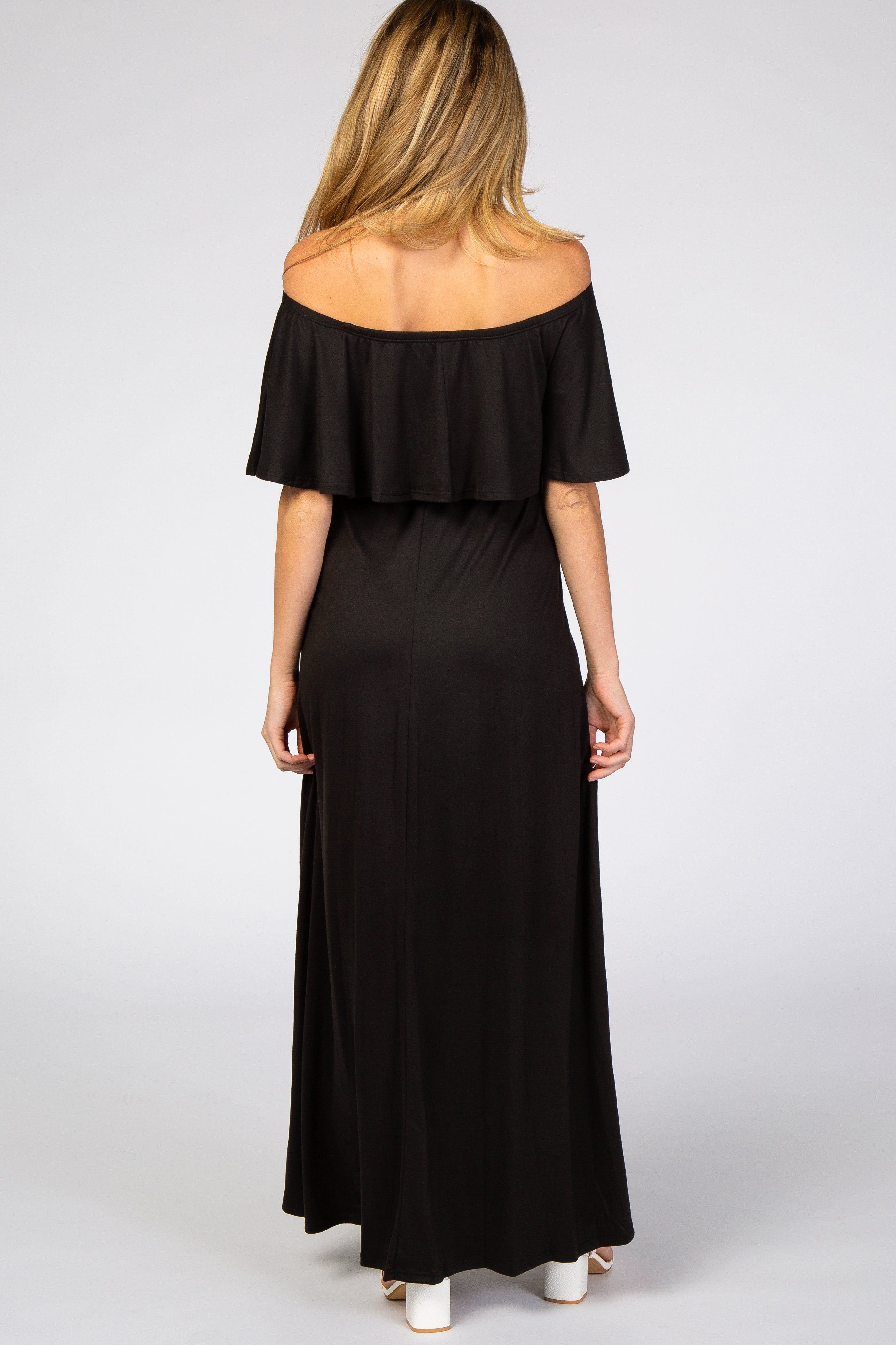 Black Off Shoulder Maxi Maternity Dress sold by Pinkblush product image thumbnail 3