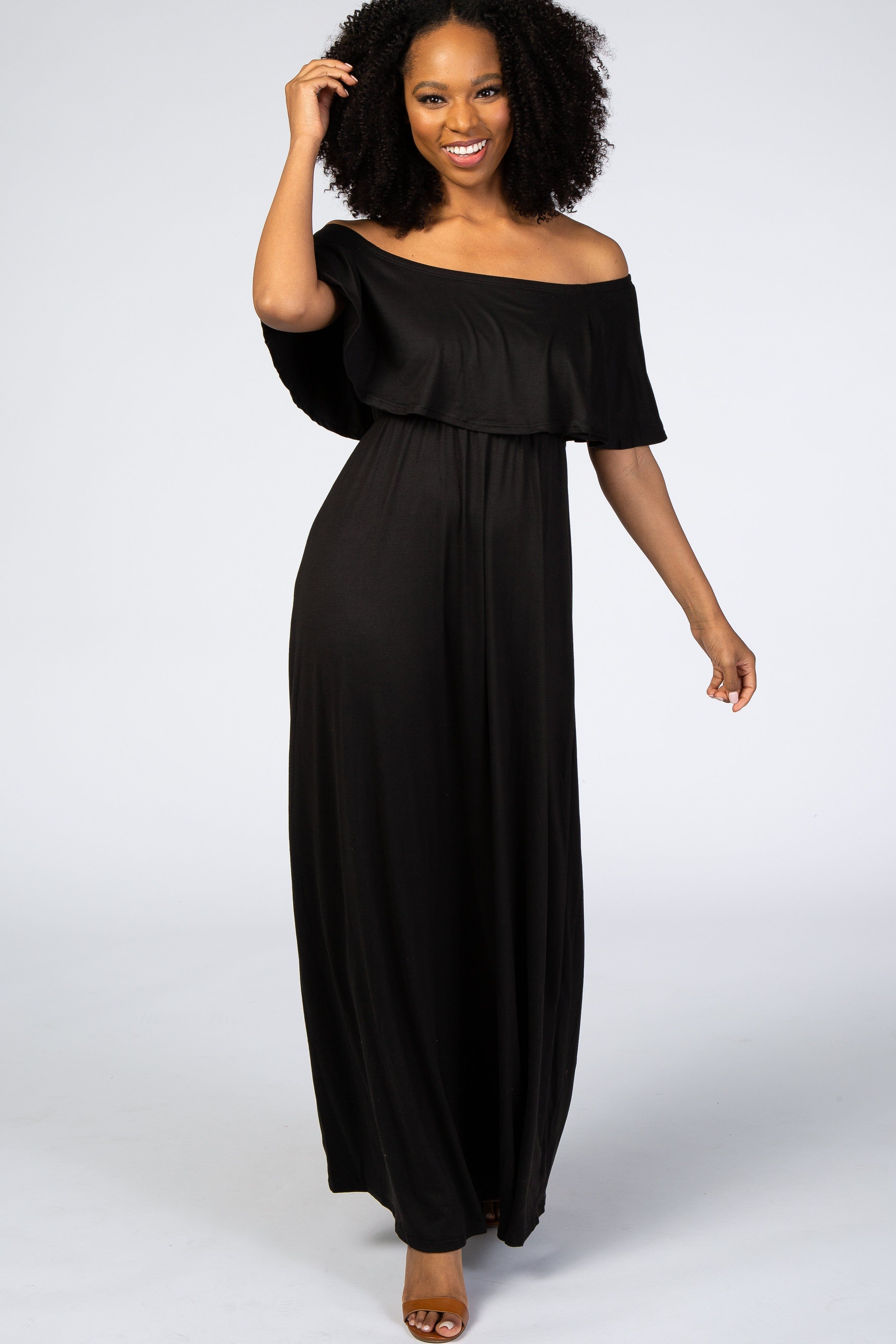 Black Off Shoulder Maxi Maternity Dress sold by Pinkblush product image thumbnail 4