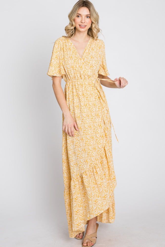 Yellow Floral Wrap Midi Dress sold by Pinkblush product image thumbnail 10