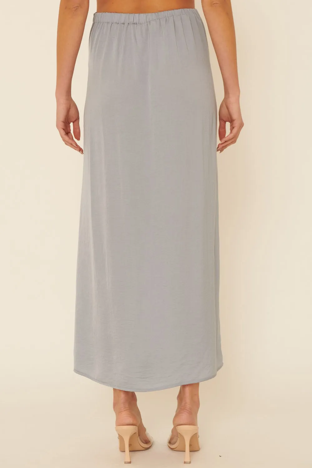 Faded Denim Woven Tie Waist Front Slit Straight Maxi Skirt sold by Pinkblush product image thumbnail 5