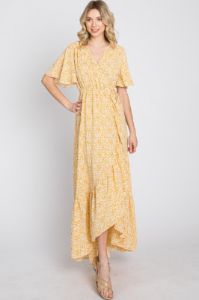 Yellow Floral Wrap Midi Dress sold by Pinkblush