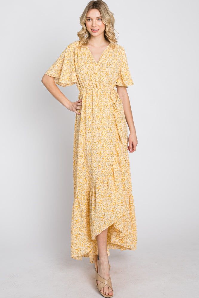 Yellow Floral Wrap Midi Dress sold by Pinkblush product image thumbnail 4