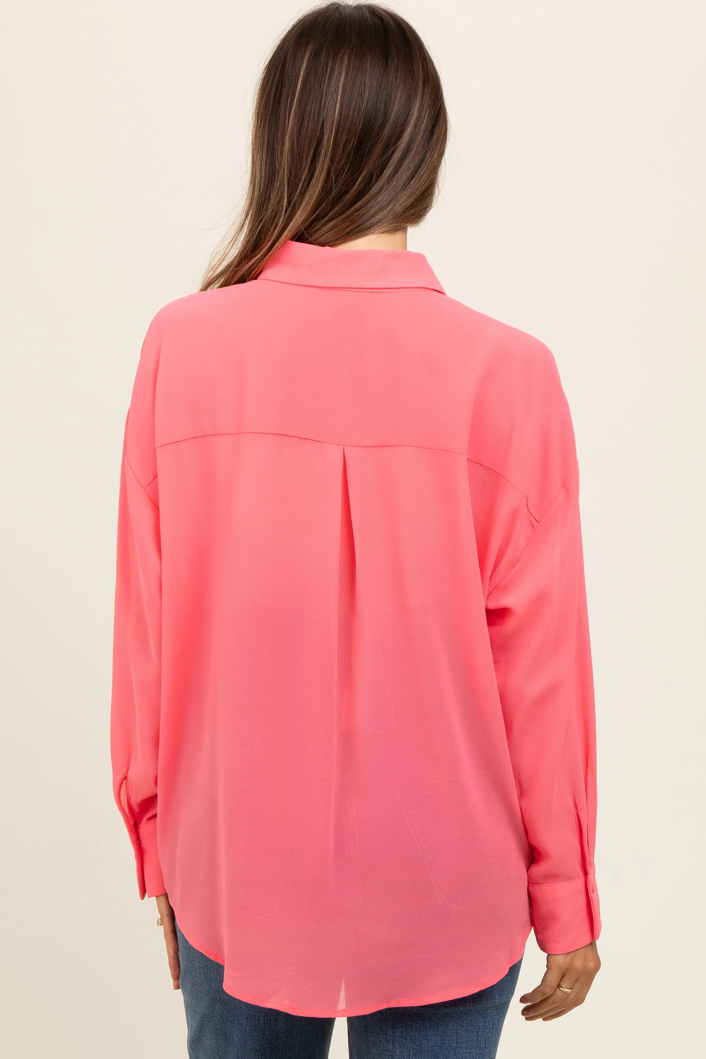 Coral Pink Sheer Button Down Maternity Blouse sold by Pinkblush product image thumbnail 3
