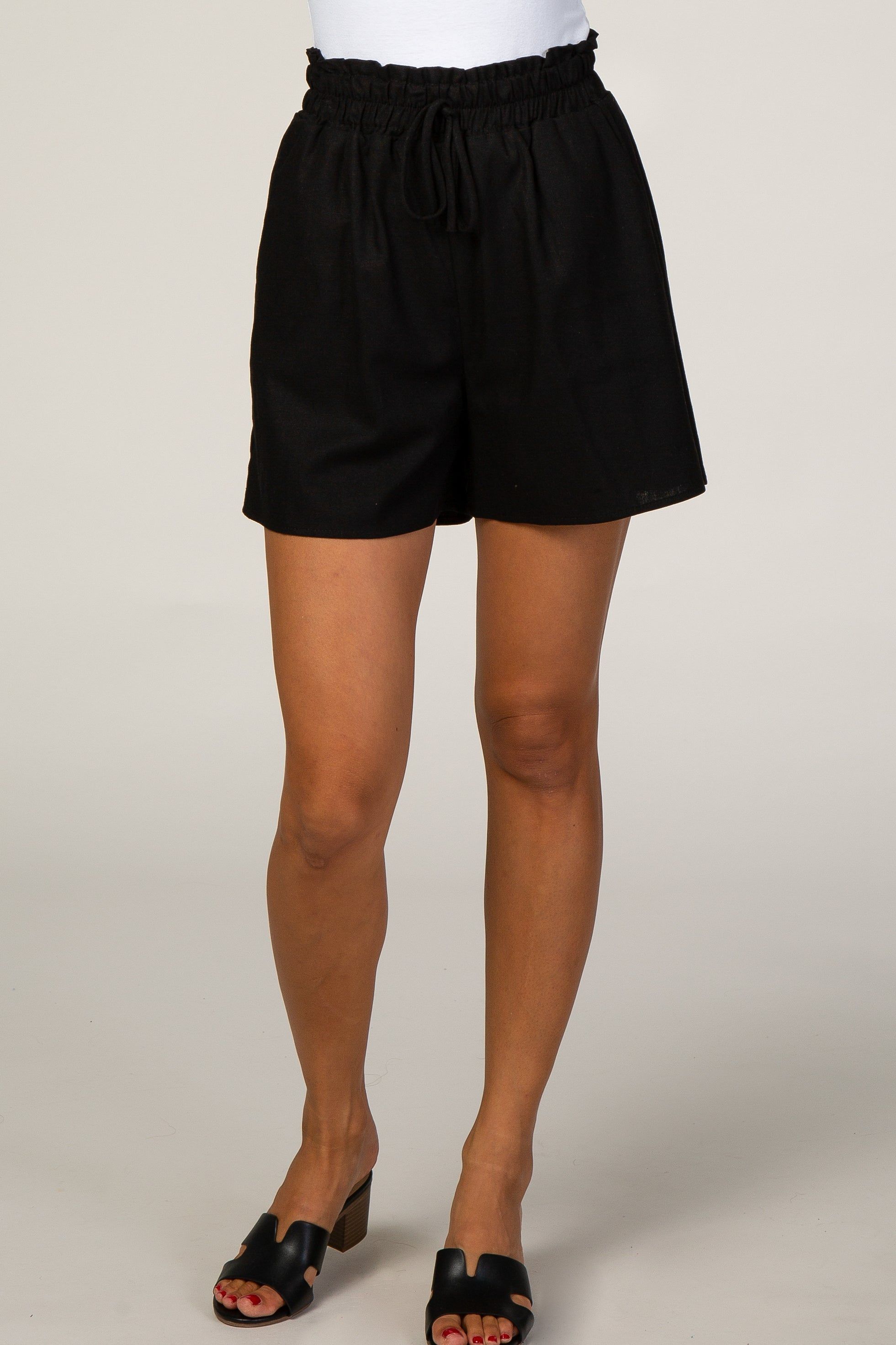 Black Linen Smocked Waist Shorts sold by Pinkblush product image thumbnail 2