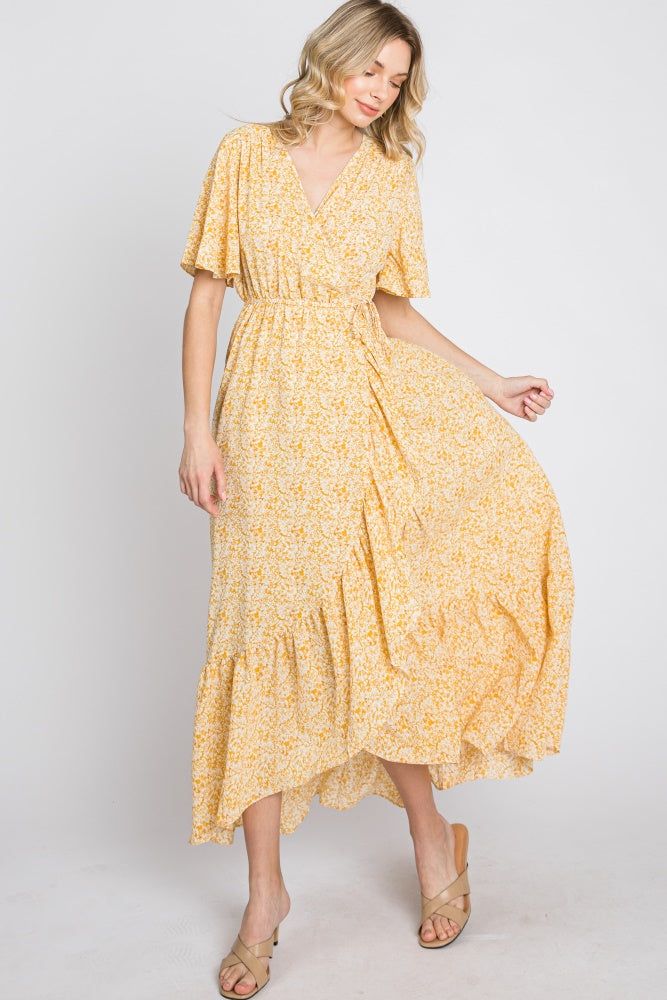 Yellow Floral Wrap Midi Dress sold by Pinkblush product image thumbnail 11