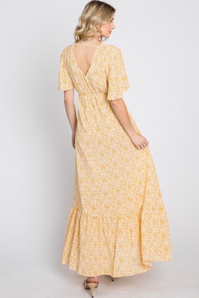 Yellow Floral Wrap Midi Dress sold by Pinkblush product image thumbnail 8