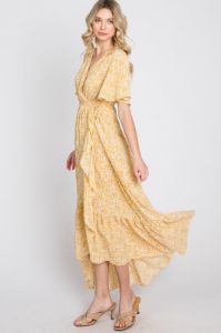 Yellow Floral Wrap Midi Dress sold by Pinkblush