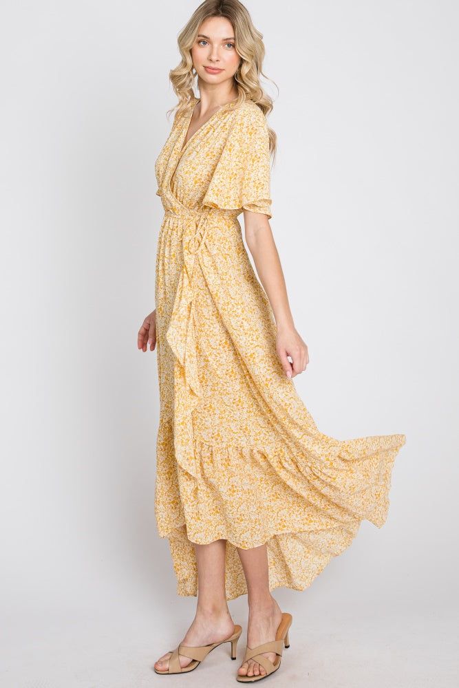 Yellow Floral Wrap Midi Dress sold by Pinkblush product image thumbnail 5