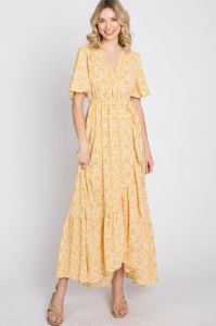 Yellow Floral Wrap Midi Dress sold by Pinkblush