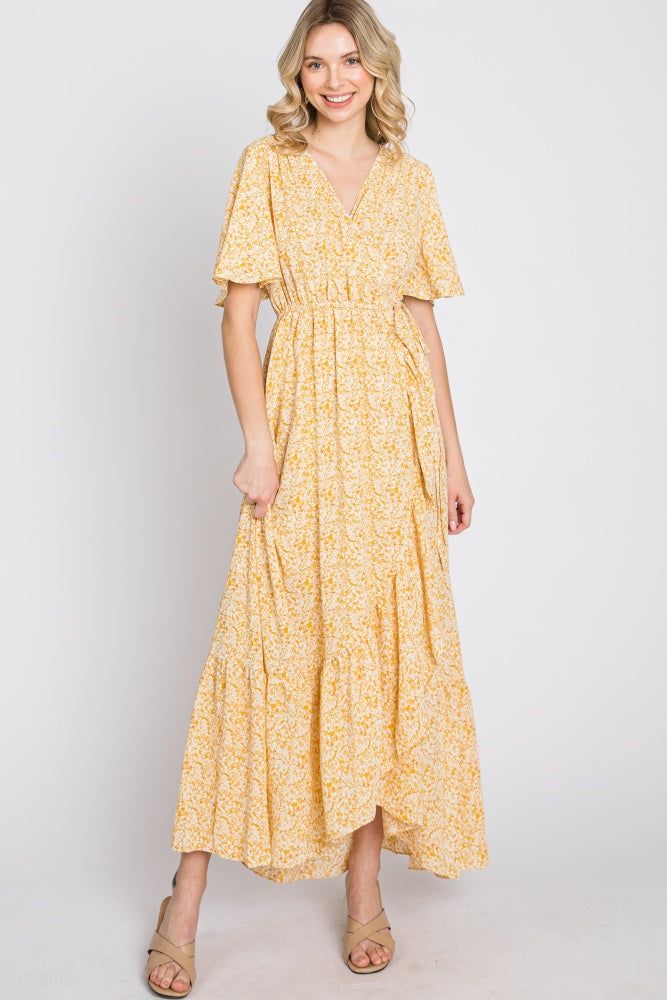 Yellow Floral Wrap Midi Dress sold by Pinkblush product image thumbnail 2