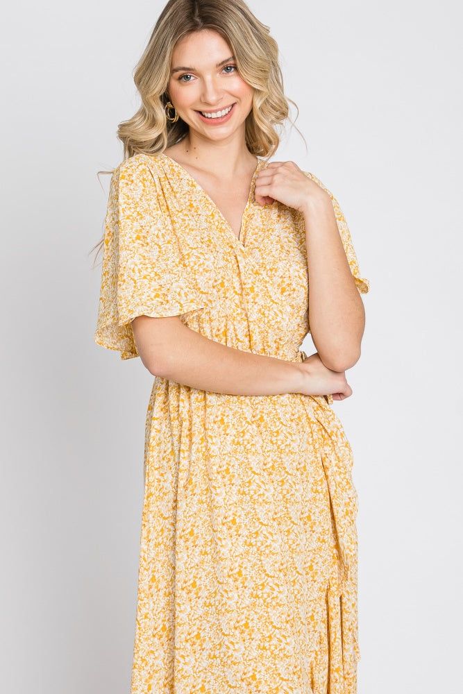 Yellow Floral Wrap Midi Dress sold by Pinkblush product image thumbnail 9