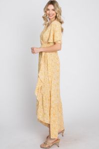 Yellow Floral Wrap Midi Dress sold by Pinkblush