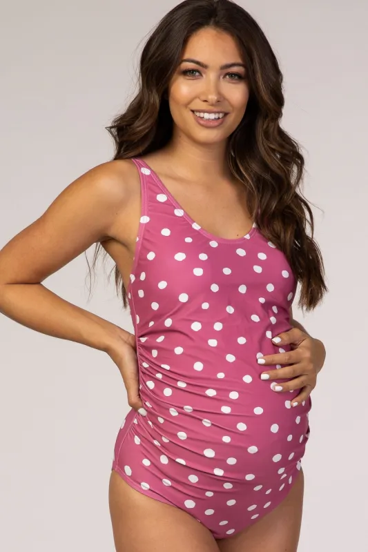 Pink Polka Dot Maternity One Piece Swimsuit sold by Pinkblush