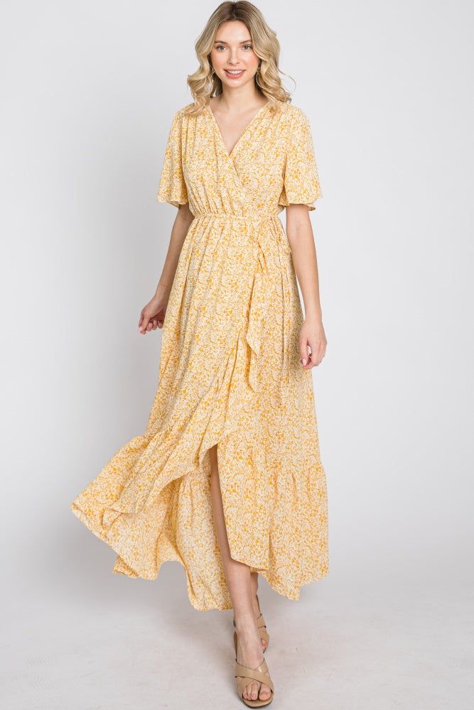 Yellow Floral Wrap Midi Dress sold by Pinkblush product image thumbnail 3